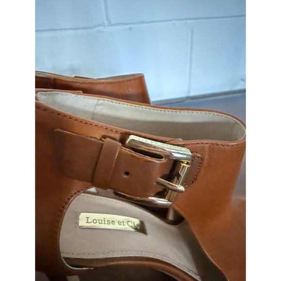Louise et Cie Brown Leather Peep Toe Ankle Booties Heel Buckle Zip Size 6.5 - Picture 7 of 7